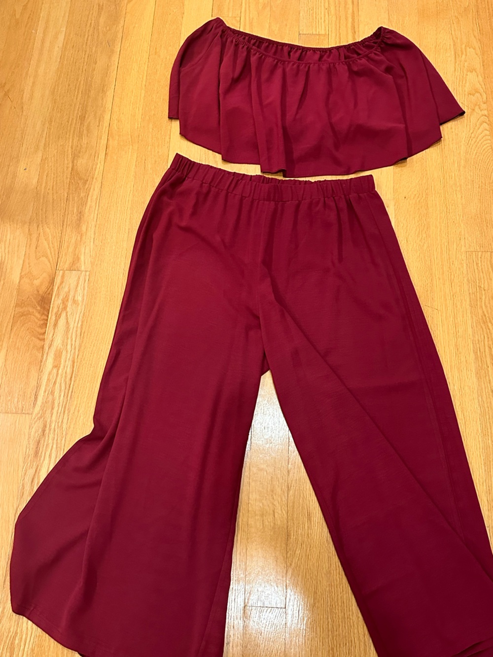 SHEIN Curve Burgundy Off Shoulder Wide Leg Two Piece Set 3XL